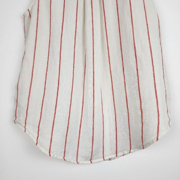 C&C California Top White Linen Red Stripes Sleeveless Button Up Shirt Blouse L - Picture 13 of 14
